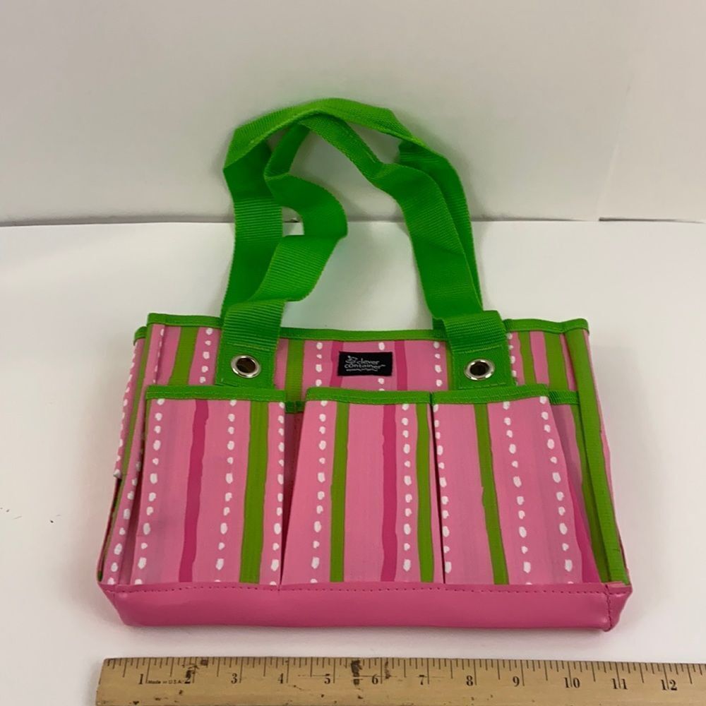 Clever container tote pink green 11” organizer bag